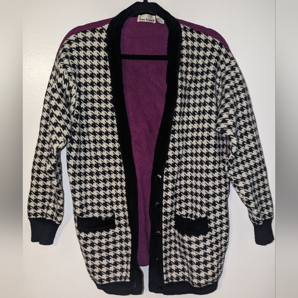 Vintage 90s Wool Houndstooth Cardigan - Picture 2 of 5